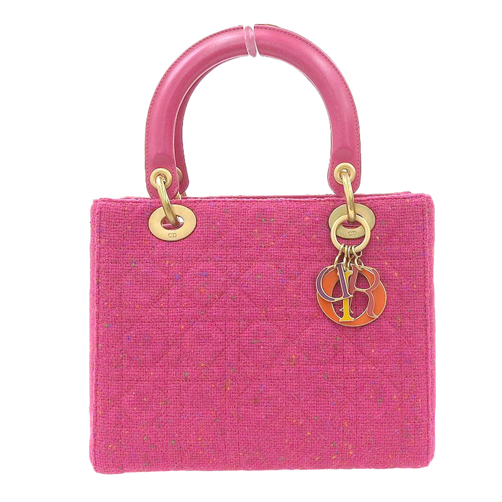 Christian Dior Lady Dior Tweed Handbag Pink in Very Good Condition