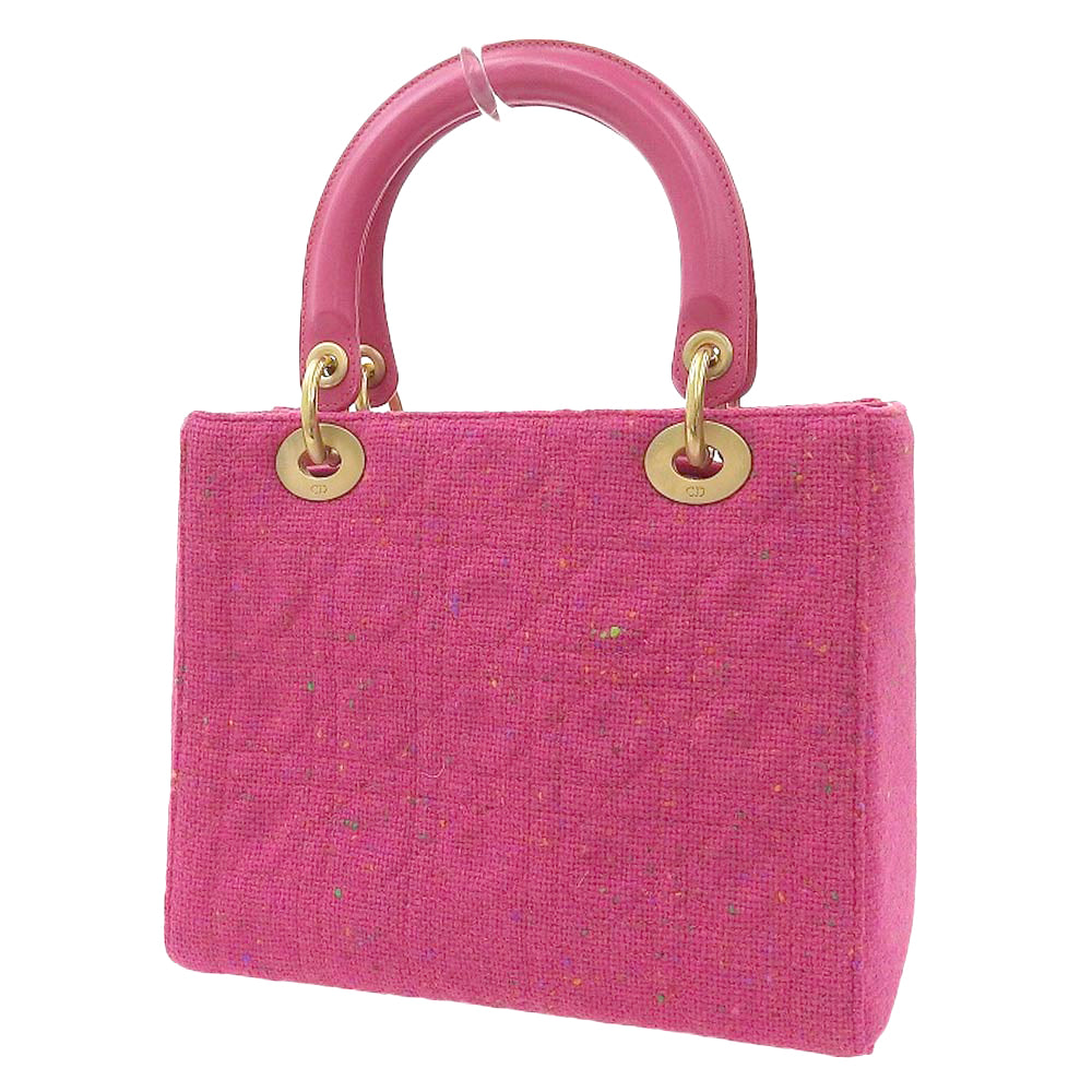 Christian Dior Lady Dior Tweed Handbag Pink in Very Good Condition