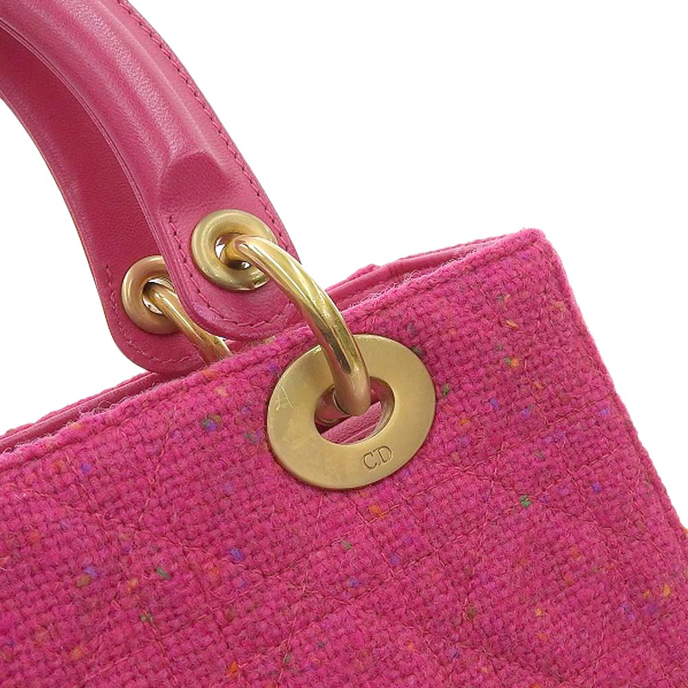 Christian Dior Lady Dior Tweed Handbag Pink in Very Good Condition