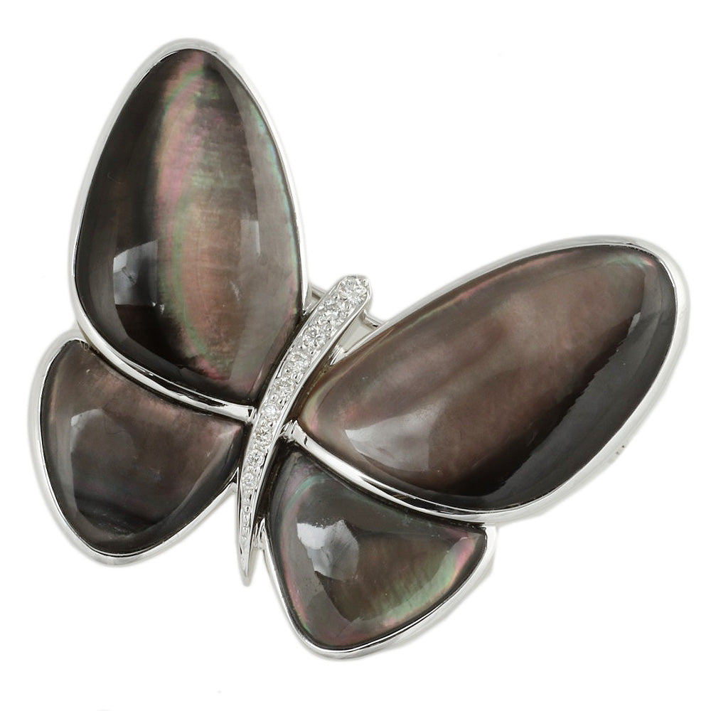 K18 Shell Brooch with 0.16ct Diamond Butterfly Design