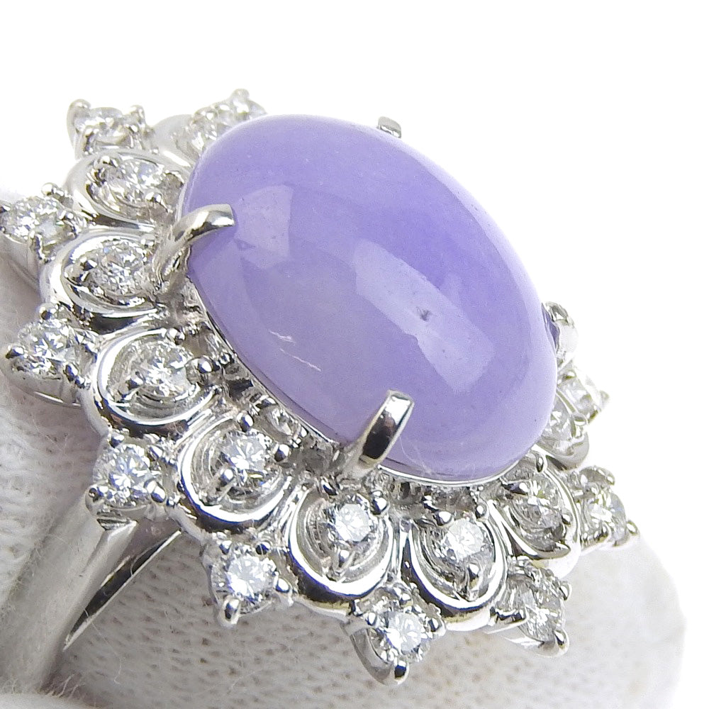 Genuine Jadeite Ring Pt900 Lavender Jade 7.13ct Diamond 0.78ct Size 11