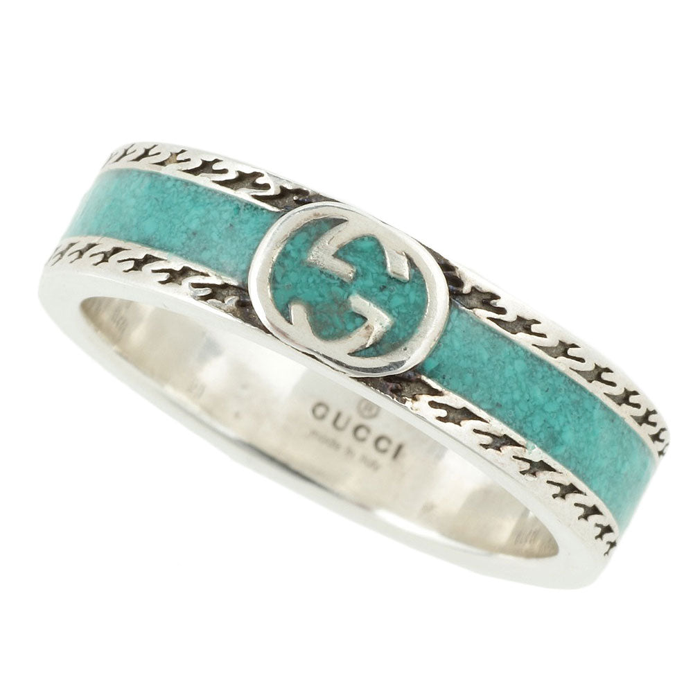 Gucci SV925 Turquoise Interlocking G Ring Size 23 in Great Condition