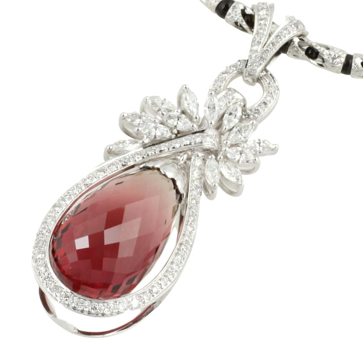 K14WG K18WG Pink Tourmaline Diamond Onyx Necklace