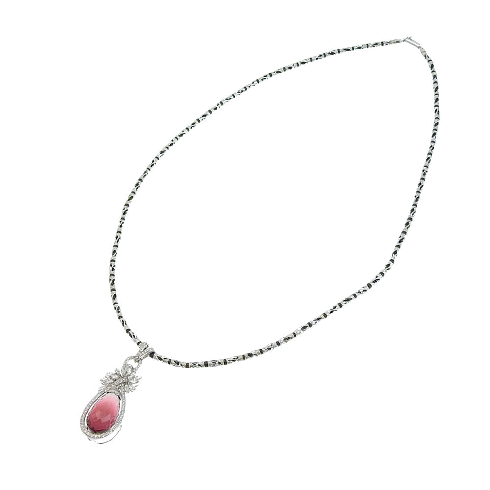 K14WG K18WG Pink Tourmaline Diamond Onyx Necklace