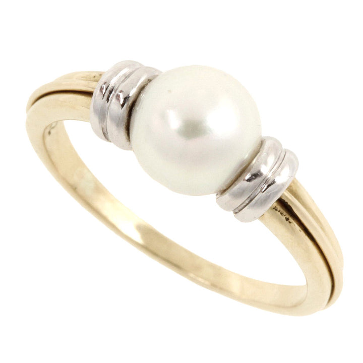 STAR JEWELRY Pearl Ring K18YG Pt900 7.5 in Excellent Condition