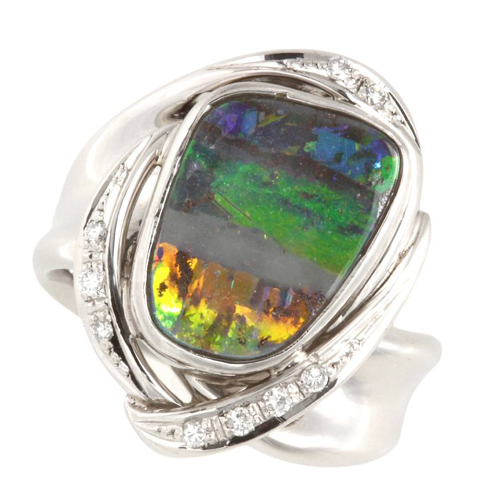 Genuine Boulder Opal Ring Pt900 4.81ct with Diamonds