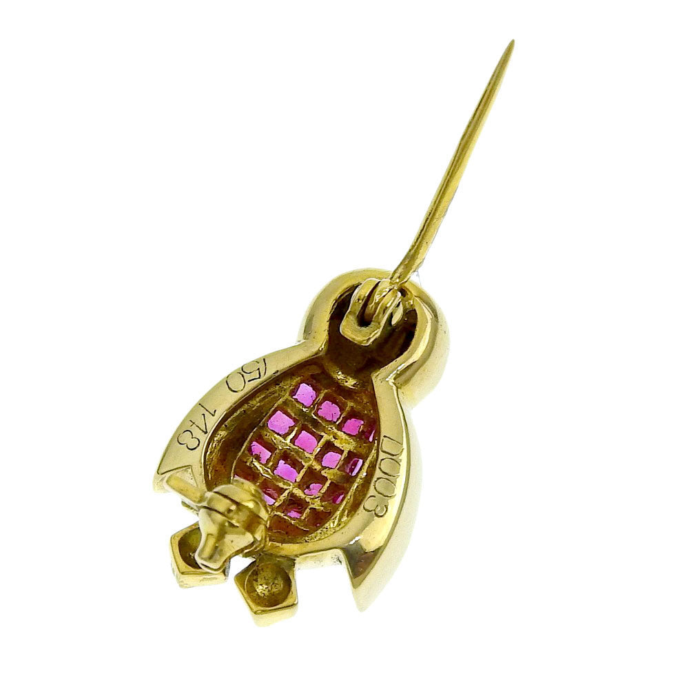 K18YG Ruby Brooch with Diamonds, Penguin Design