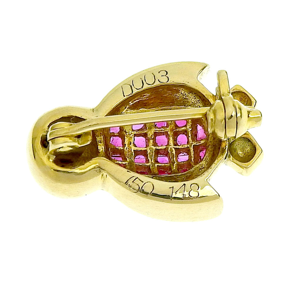 K18YG Ruby Brooch with Diamonds, Penguin Design