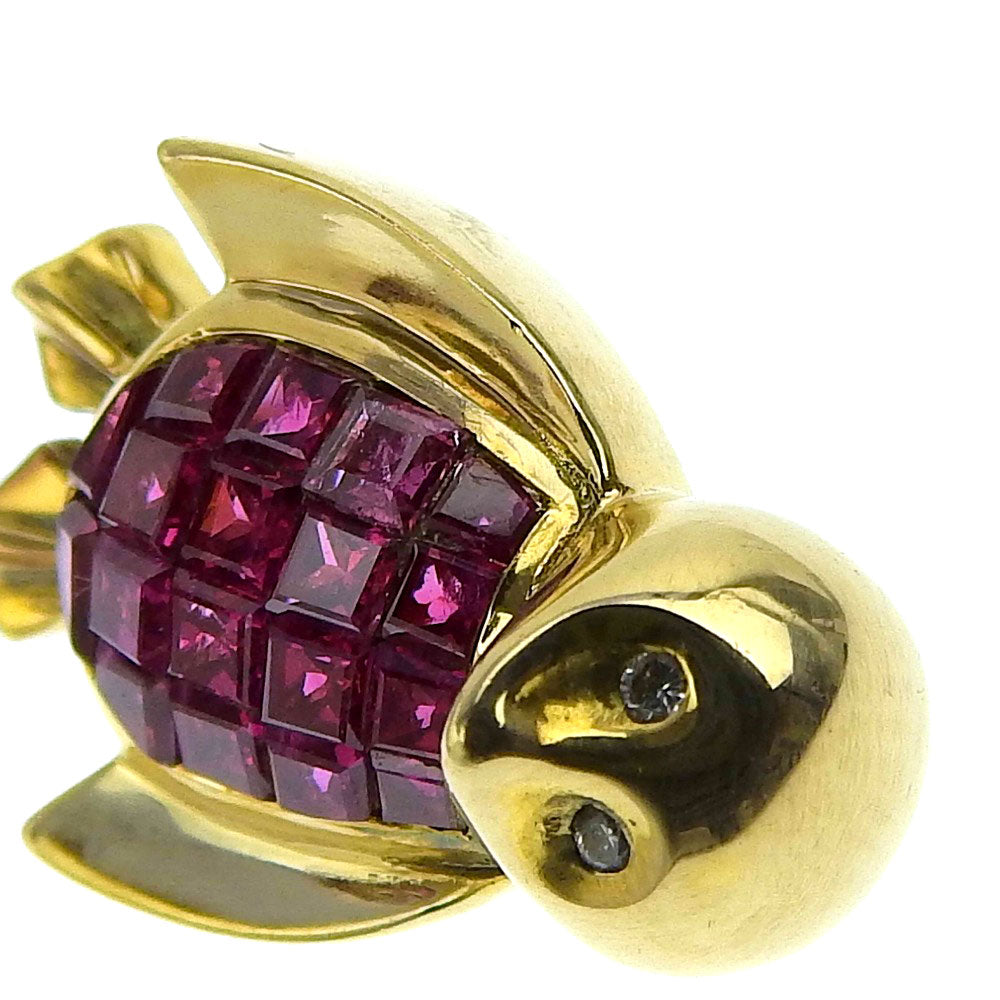 K18YG Ruby Brooch with Diamonds, Penguin Design