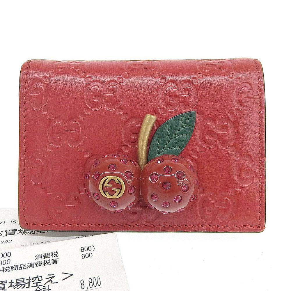 Gucci Shima Leather Bifold Wallet Cherry Red 476050 in Great Condition