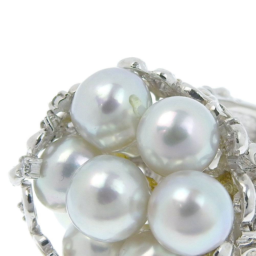 Pt900 Ring with Akoya Pearls and Melee Diamonds in Excellent Condition