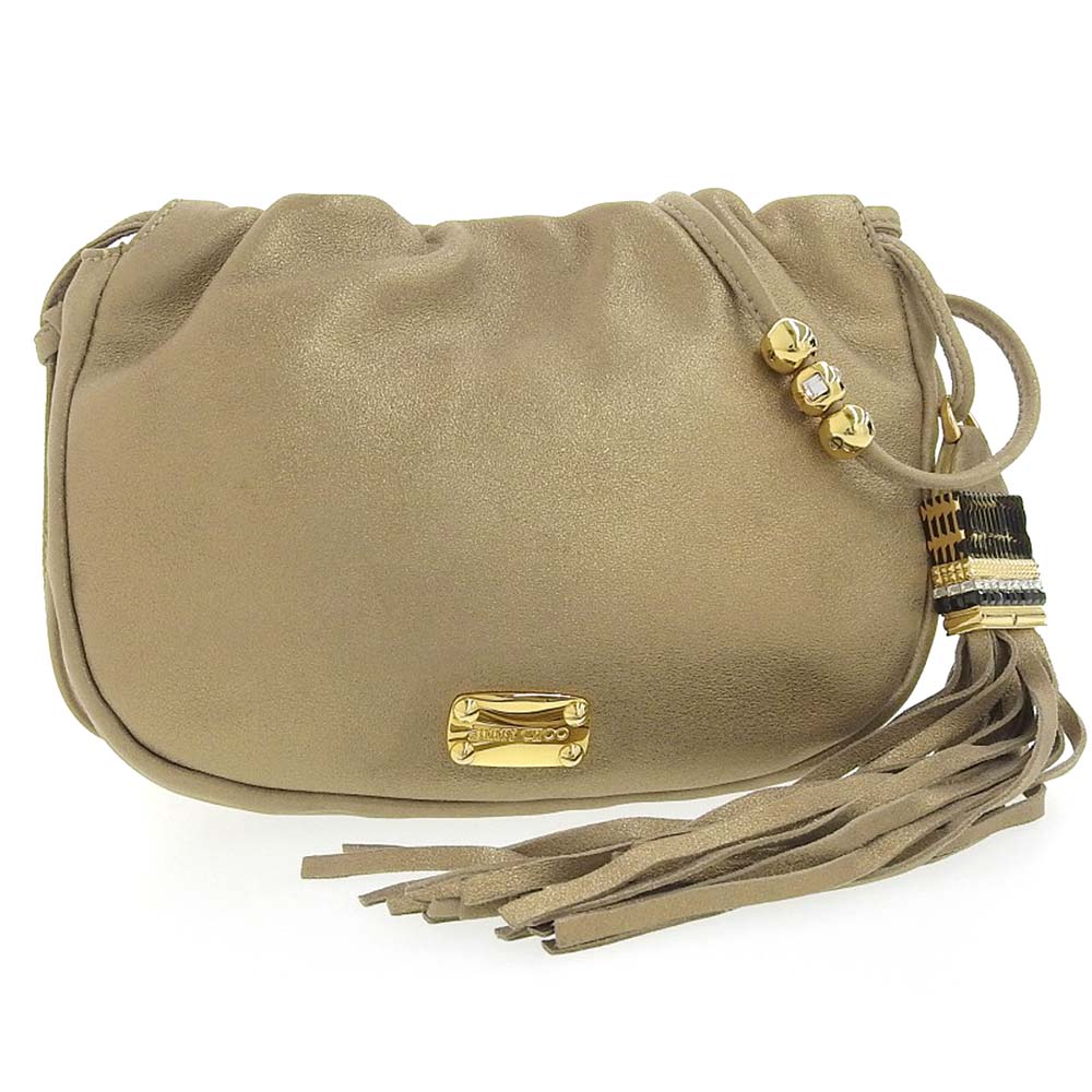 Jimmy Choo Fringe Leather Shoulder Bag Gold in Great Condition