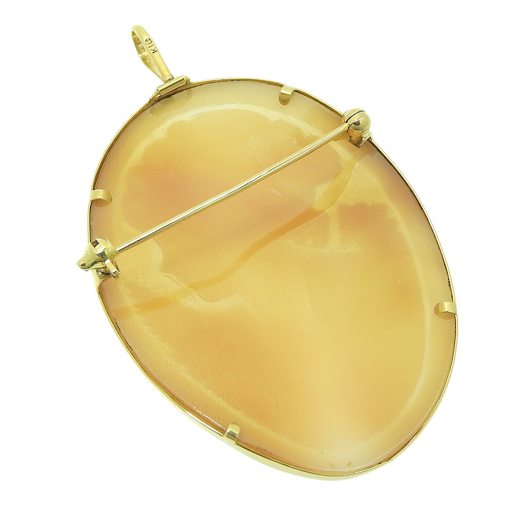 K18YG Shell Cameo Pendant Brooch, Yellow Gold, 3.5cm, 5.5cm, 6.7g