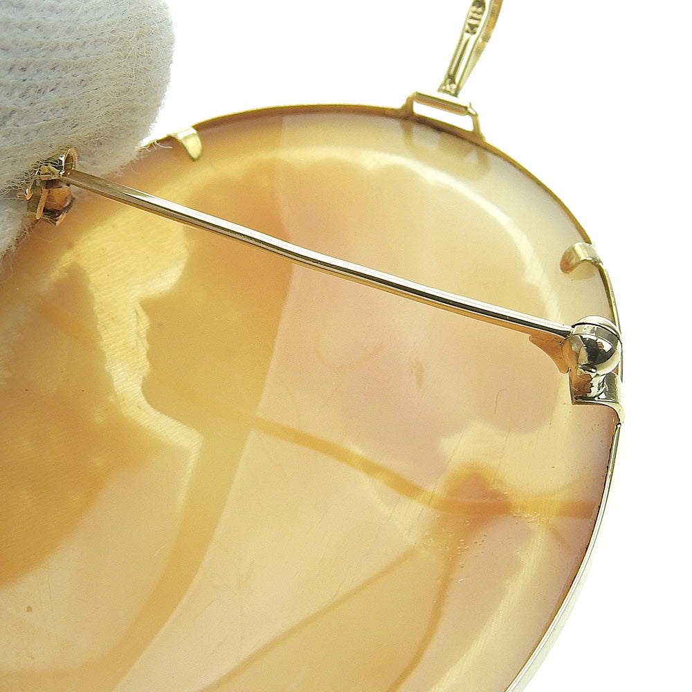 K18YG Shell Cameo Pendant Brooch, Yellow Gold, 3.5cm, 5.5cm, 6.7g