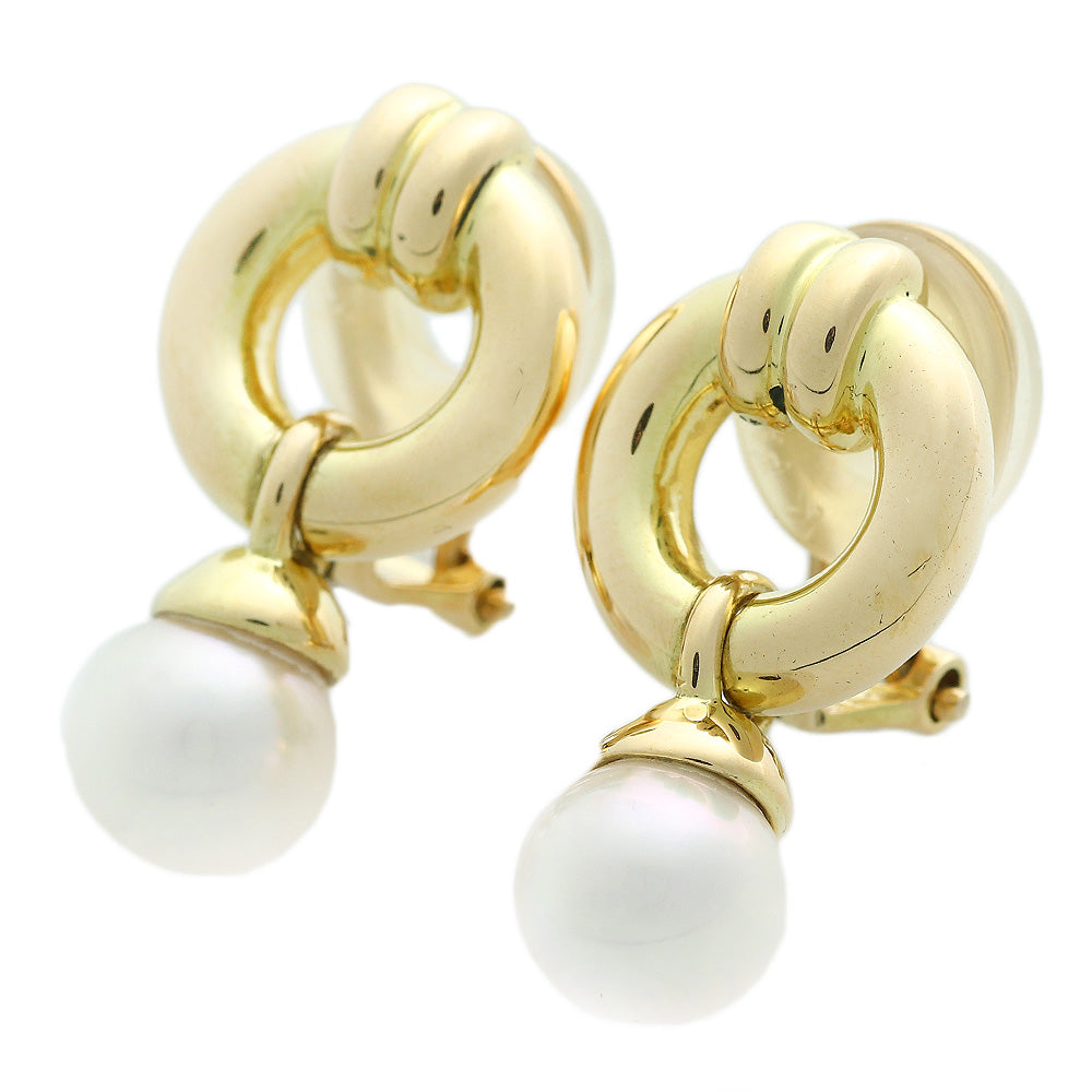 K18YG White Pearl Clip Earrings in Excellent Condition