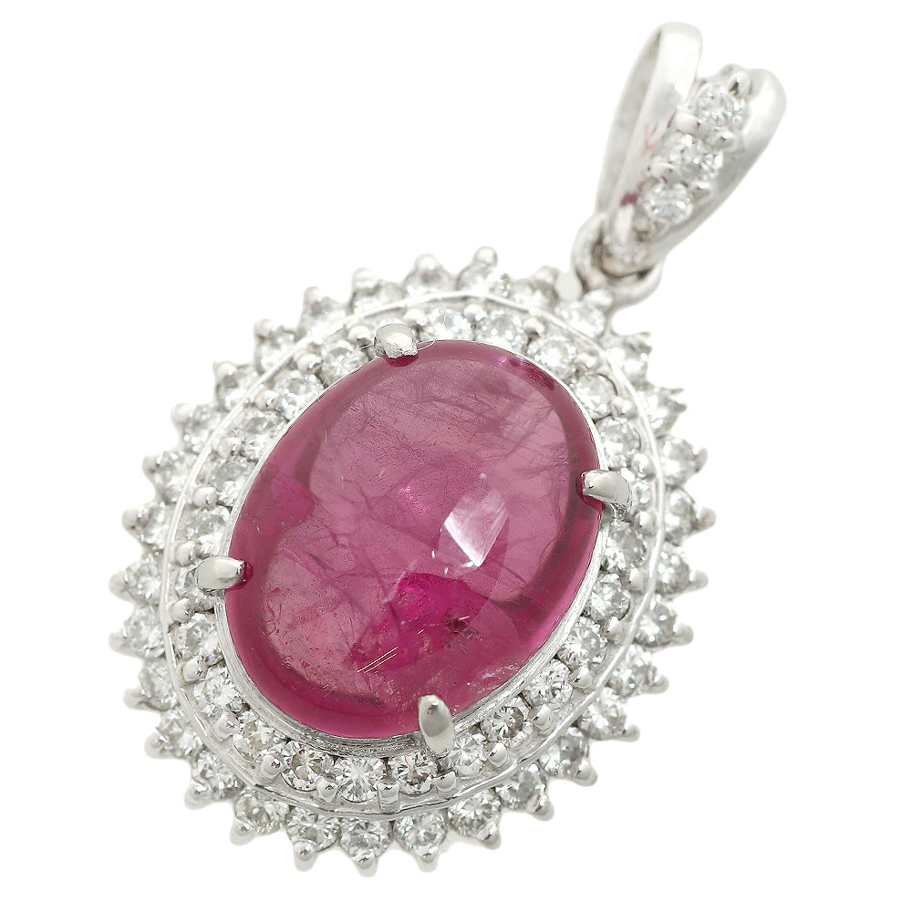 Ruby Pendant Pt900 4.47ct Cabochon with Melee Diamonds 0.72ct in Excellent Condition