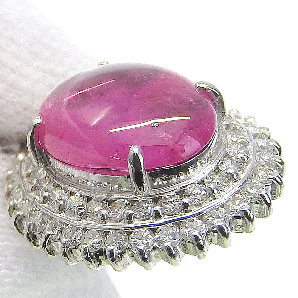 Ruby Pendant Pt900 4.47ct Cabochon with Melee Diamonds 0.72ct in Excellent Condition