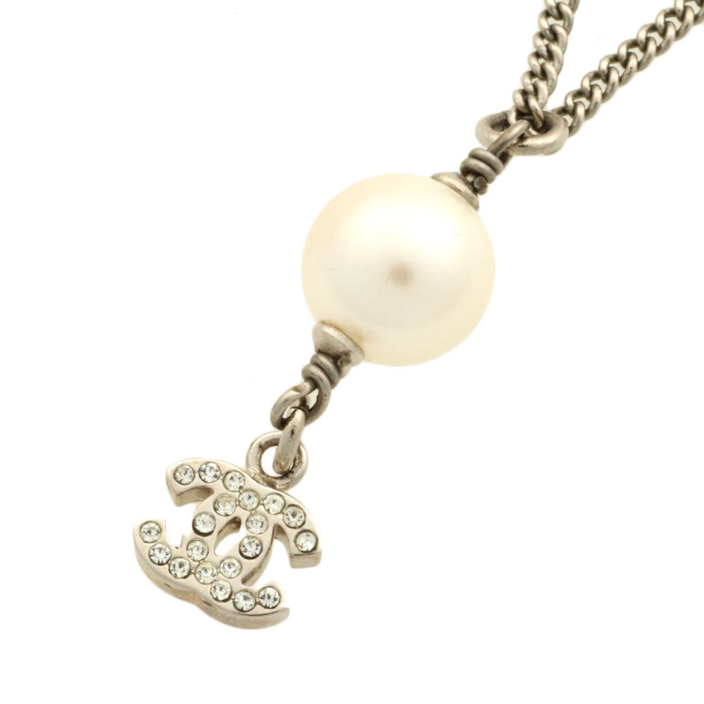 Chanel Coco Mark Pearl Rhinestone Necklace 40cm