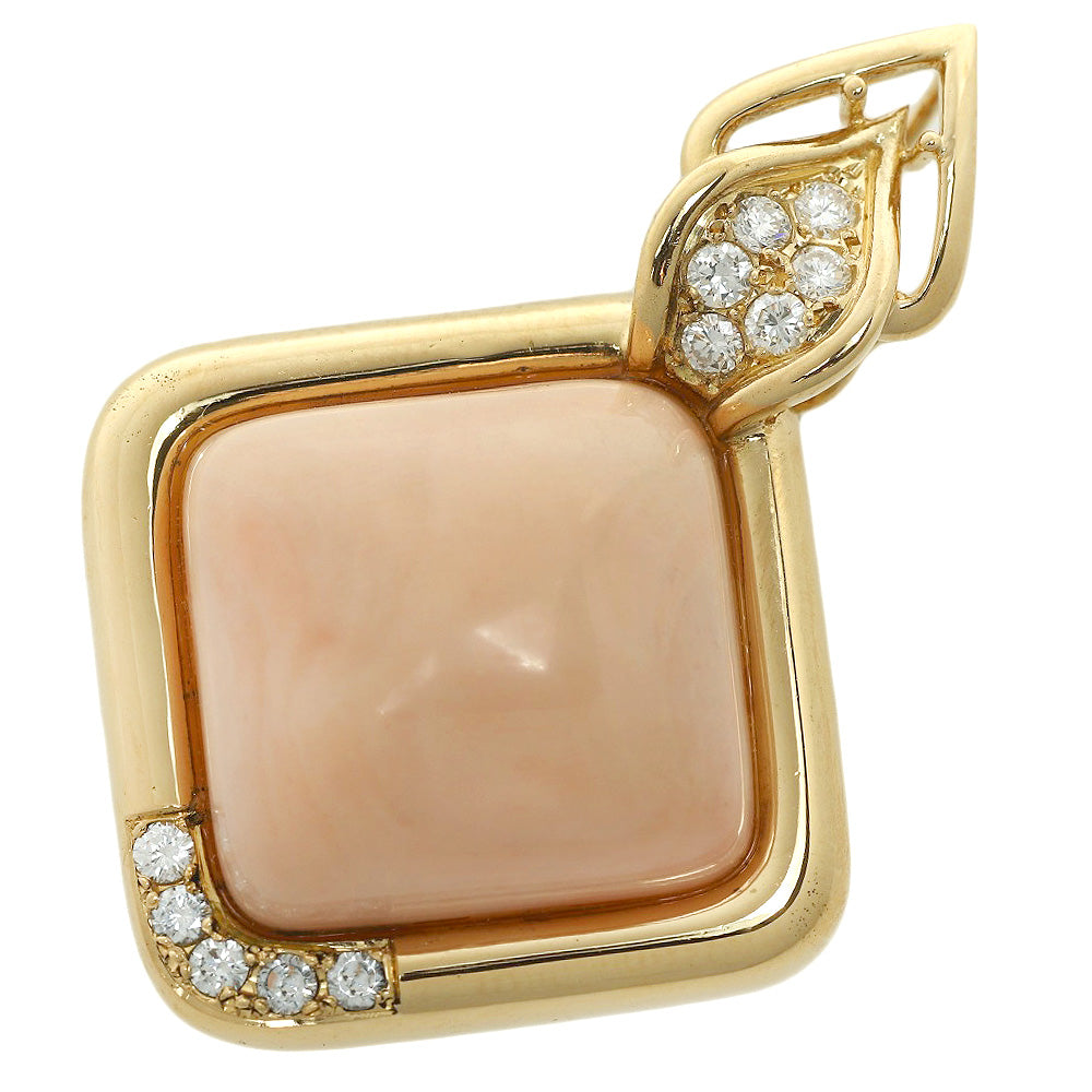 K18YG Natural Pink Coral Pendant Top with 0.25ct Diamond