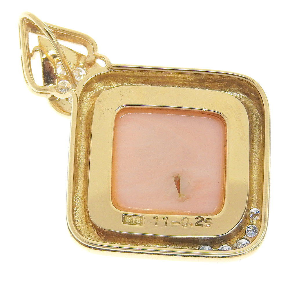 K18YG Natural Pink Coral Pendant Top with 0.25ct Diamond in Excellent Condition