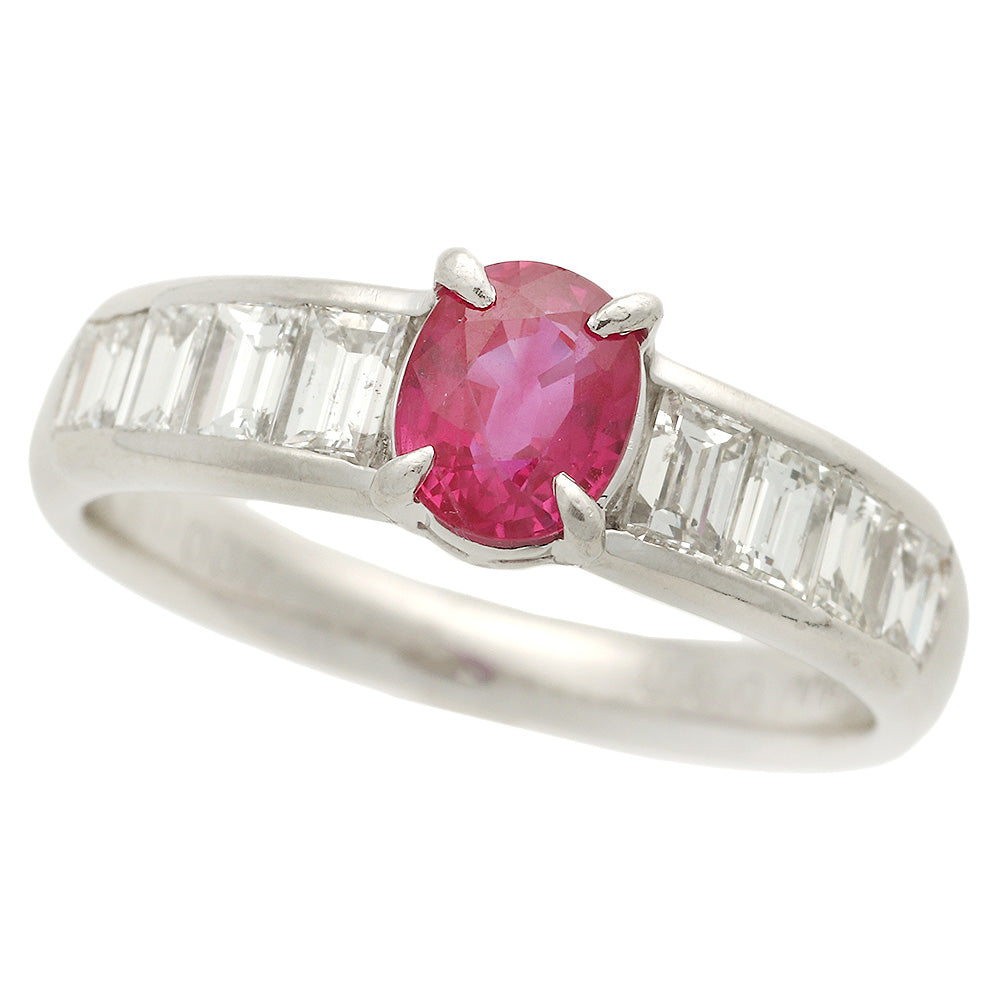 Pt900 Pink Sapphire Ring with Melee Diamonds, Size 12