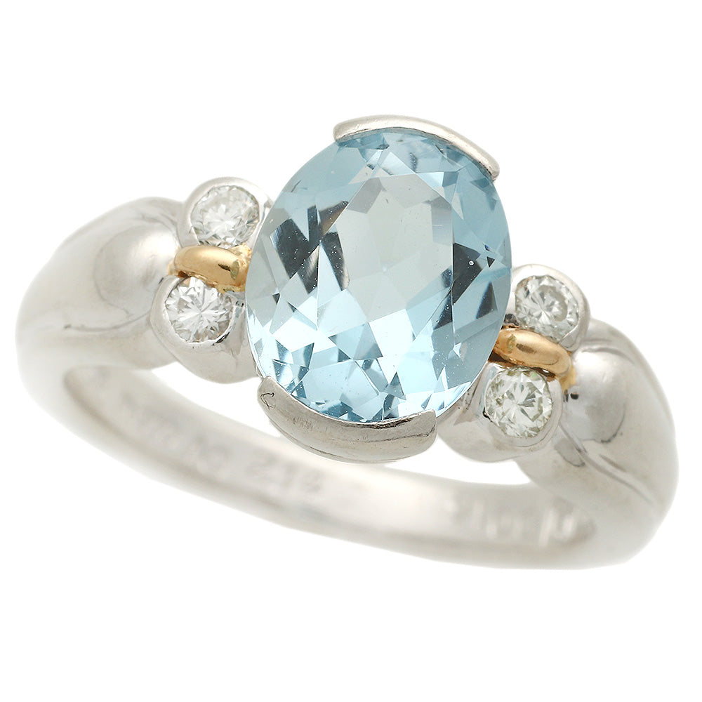 No Brand Pt900/K18YG Aquamarine Ring 2.14ct with Melee Diamonds 0.16ct Size 11.5