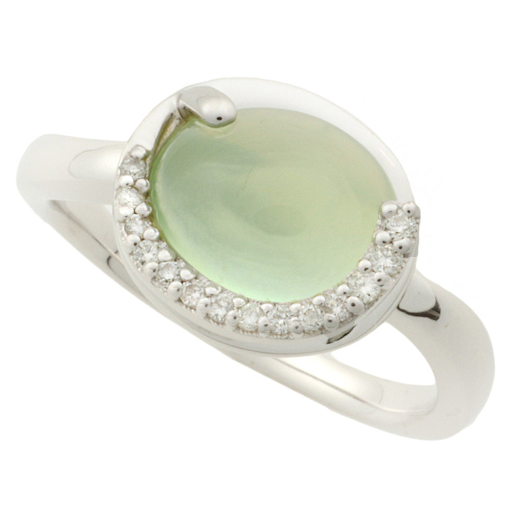 K18WG Prehnite Ring with Diamonds, Size 14 in Excellent Condition