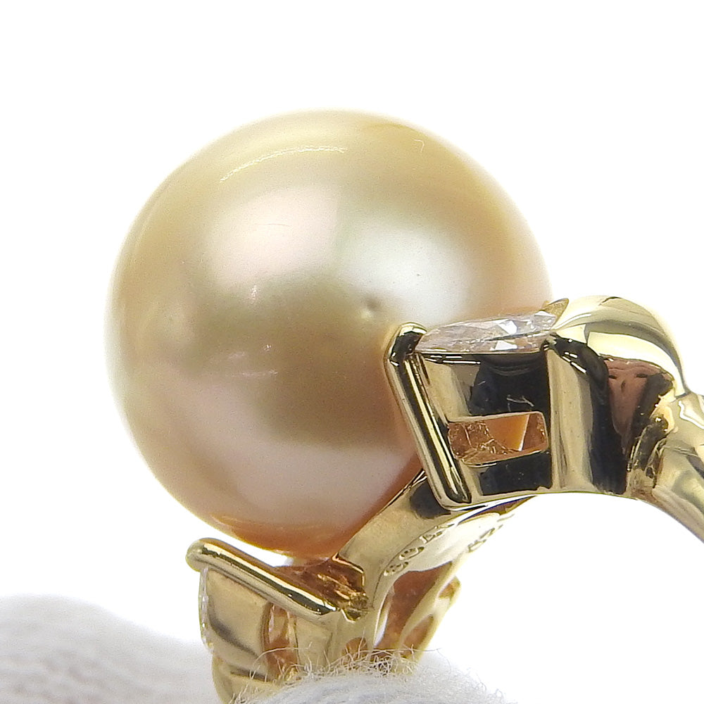 K18YG Golden Pearl Ring 12mm with 0.50ct Melee Diamonds in Excellent Condition