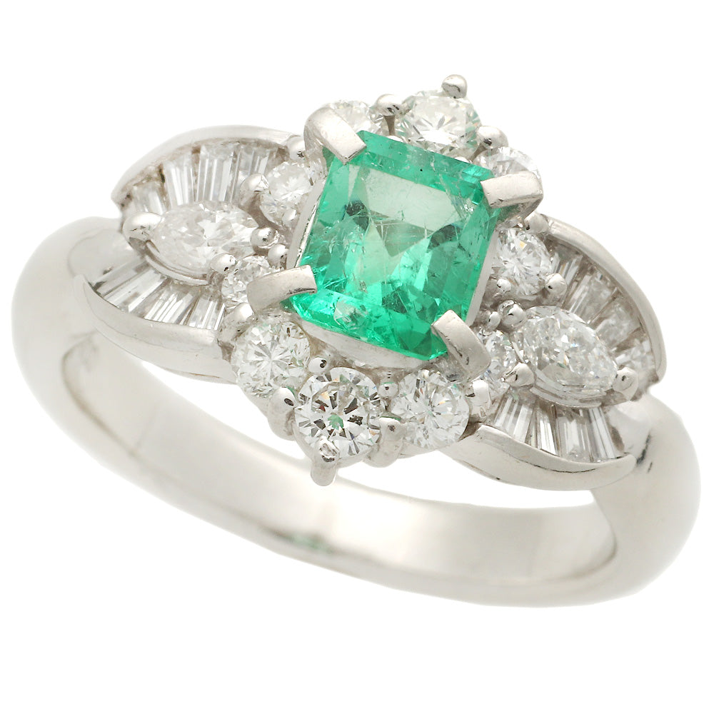 Platinum Pt900 Emerald Ring 0.67ct with Diamonds 0.81ct Size 8.5 in Excellent Condition