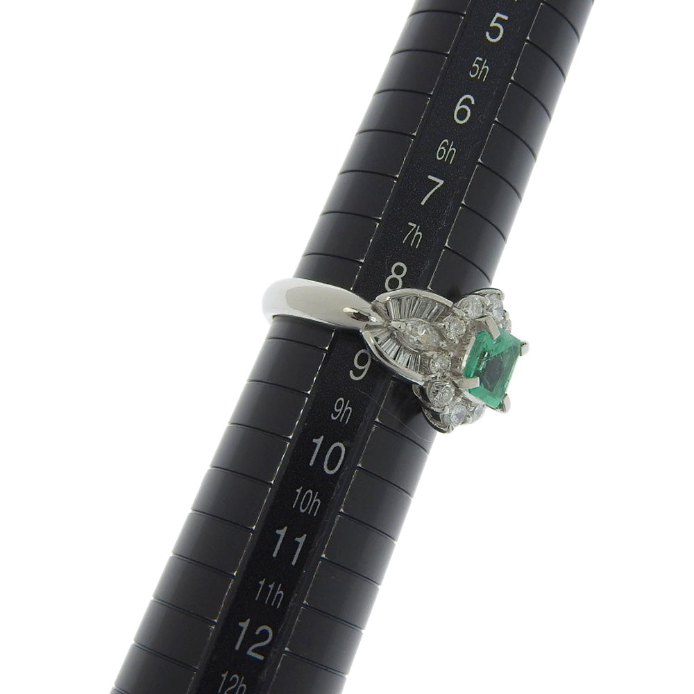 Platinum Pt900 Emerald Ring 0.67ct with Diamonds 0.81ct Size 8.5 in Excellent Condition