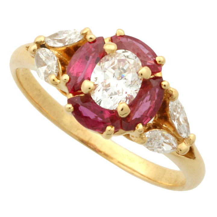 Queen K18YG Diamond Ruby Ring Size 9