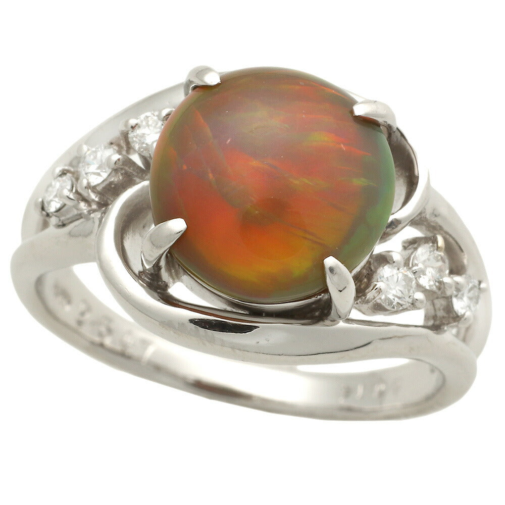 Platinum Pt900 Opal Ring with Diamonds