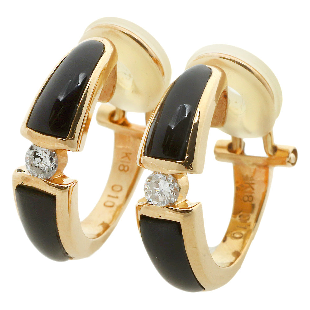 K18YG Yellow Gold Onyx Diamond Earrings in Excellent Condition