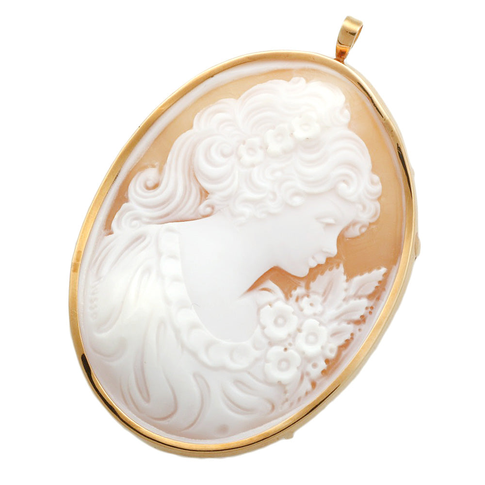 Authentic Shell Cameo Pendant Brooch K18YG Yellow Gold