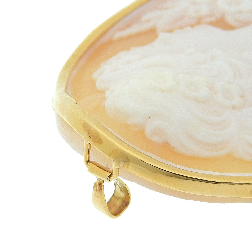 Authentic Shell Cameo Pendant Brooch K18YG Yellow Gold