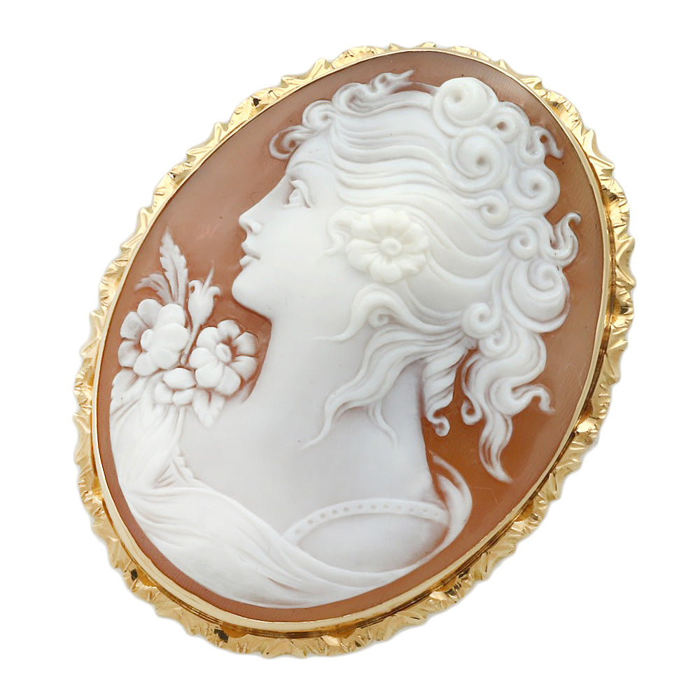 Authentic Shell Cameo Pendant Brooch K18YG in Great Condition