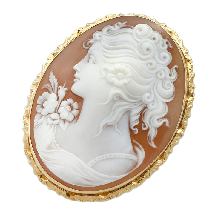 Authentic Shell Cameo Pendant Brooch K18YG