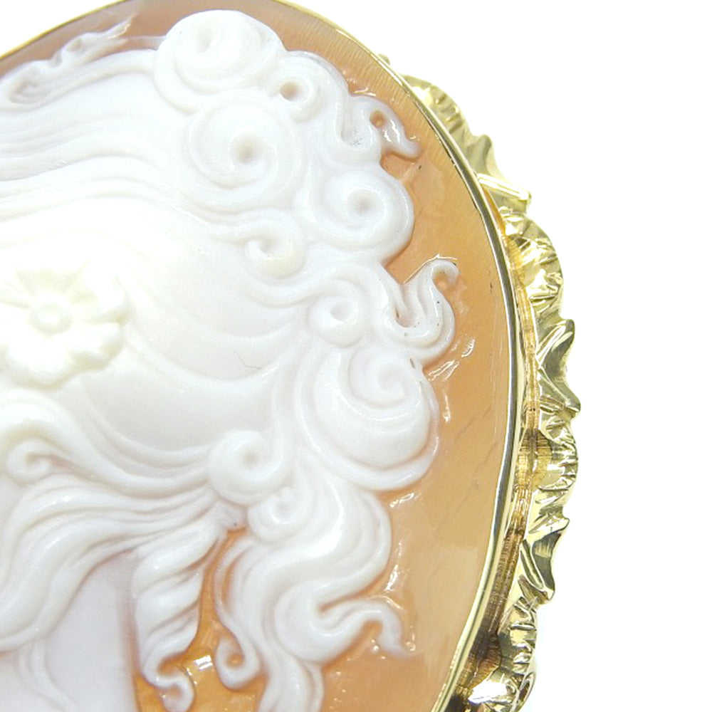 Authentic Shell Cameo Pendant Brooch K18YG in Great Condition