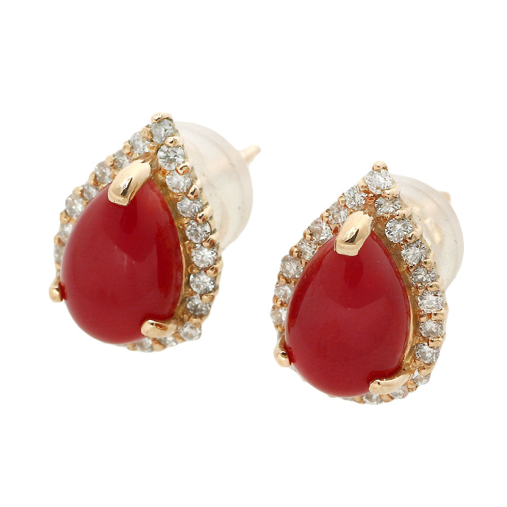 K18YG Coral Earrings with Diamonds