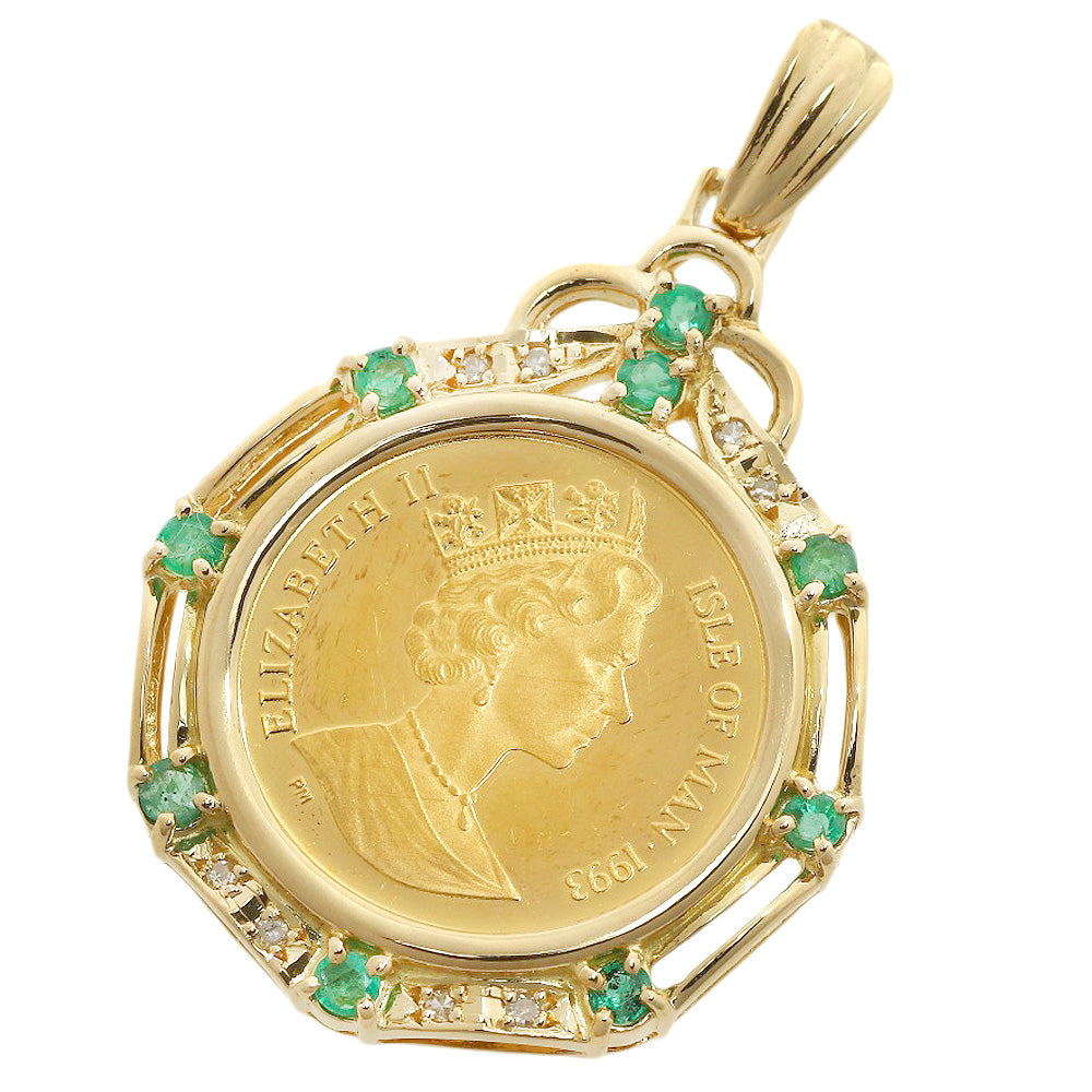 K24YG/K18YG 1/10 Ounce Gold Coin Pendant with Emerald in Excellent Condition