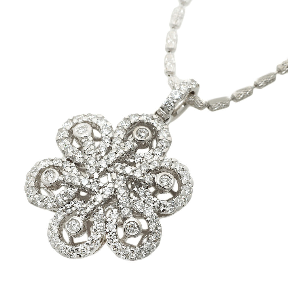 K18WG Diamond Flower Motif Necklace 1.25ct 45cm in Excellent Condition