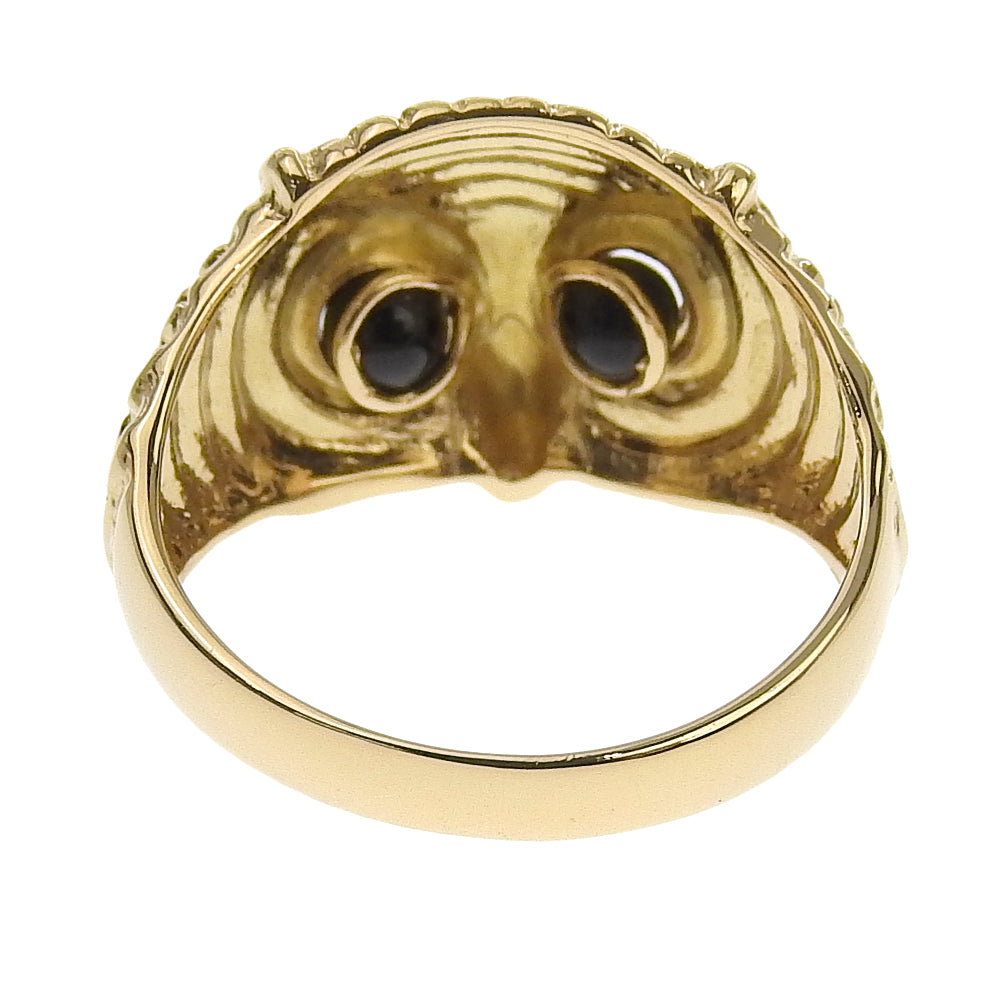 K18YG Yellow Gold Owl Motif Ring with Black Stone