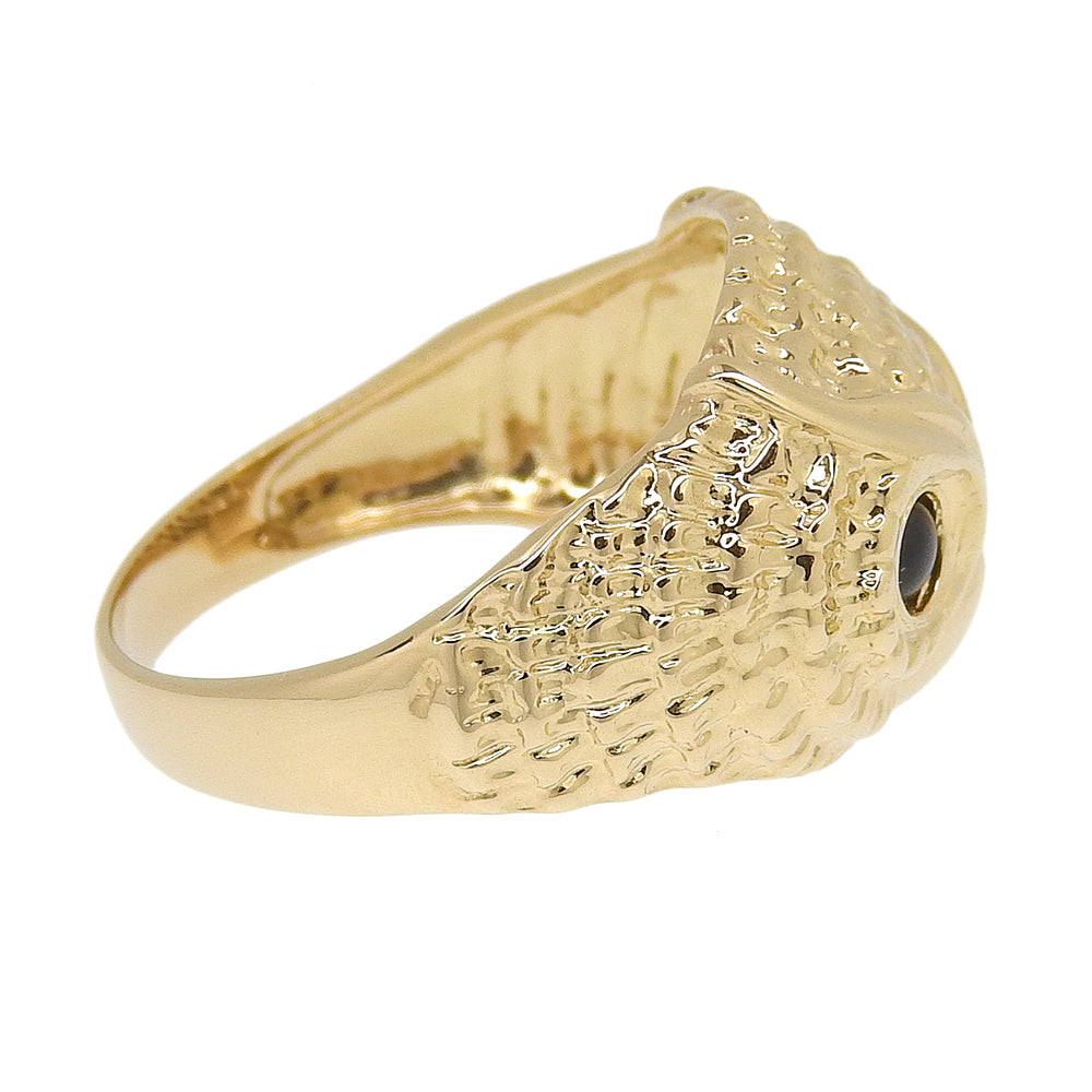 K18YG Yellow Gold Owl Motif Ring with Black Stone