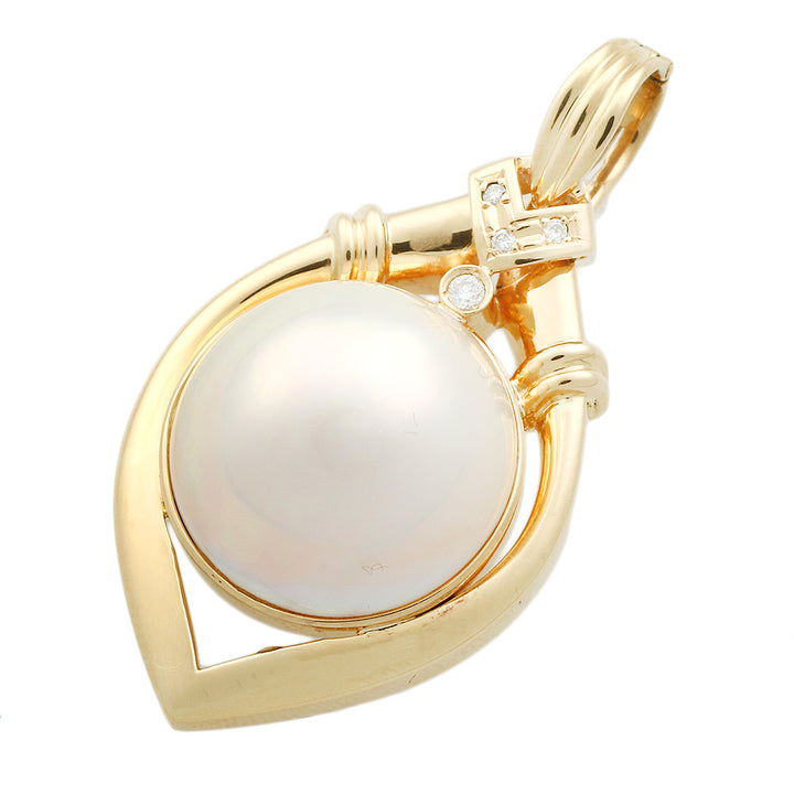 K18YG Mabe Pearl Pendant Top with Diamond, 16.5mm, Yellow Gold