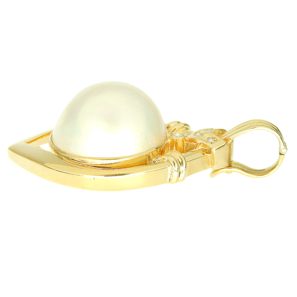 K18YG Mabe Pearl Pendant Top with Diamond, 16.5mm, Yellow Gold