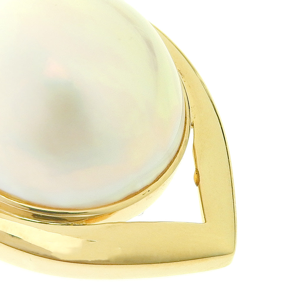 K18YG Mabe Pearl Pendant Top with Diamond, 16.5mm, Yellow Gold