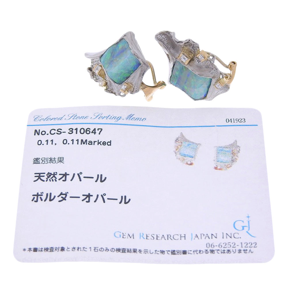 Nobuko Ishikawa Pt900 K18YG Opal Earrings with Diamonds in Excellent Condition