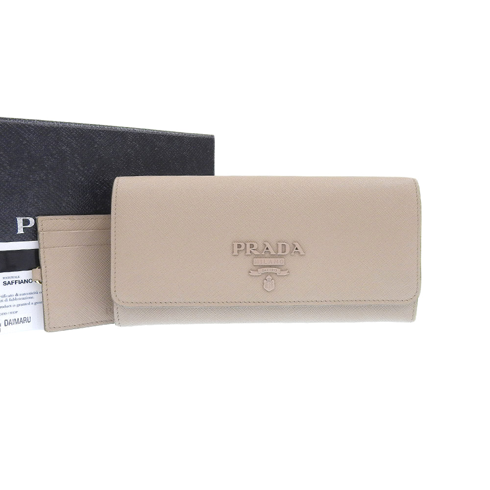 Prada Saffiano Leather Long Wallet 1MH132 Beige in Very Good Condition