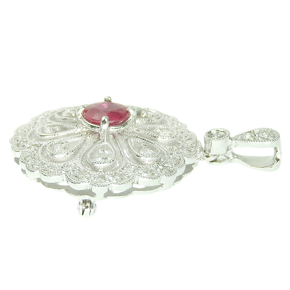 K18 Ruby Pendant Brooch with Melee Diamonds, 0.43ct Ruby, 0.42ct Diamonds