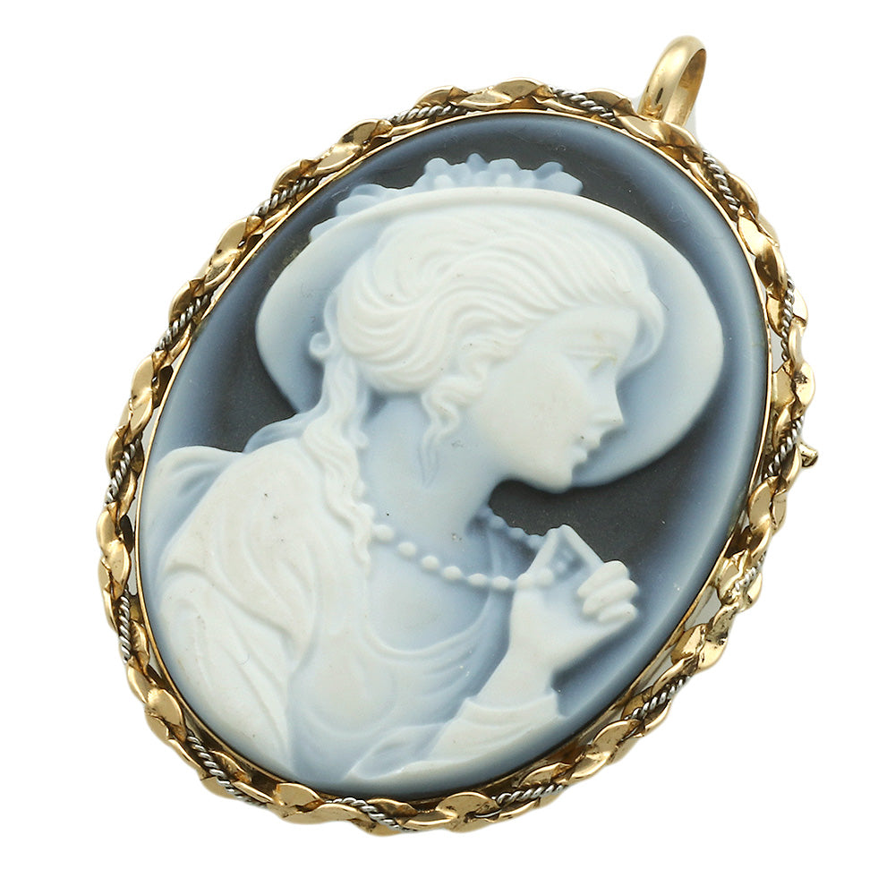 K18YG/Pt900 Chalcedony Cameo Pendant Brooch